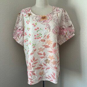 Xara Woman Pastel Floral Print Blouse Short Sleeve Lightweight 1L NWT